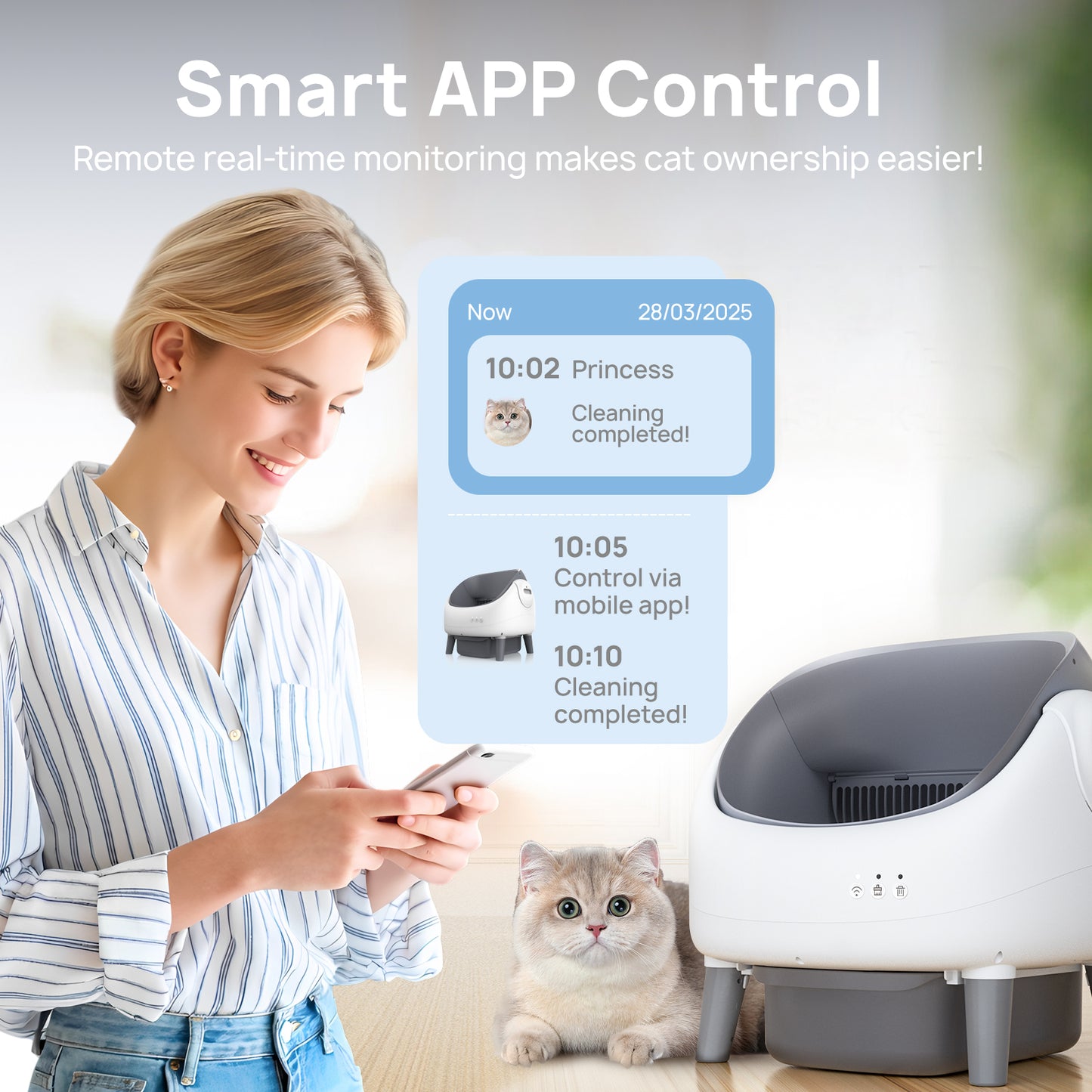 Open-Top Self Cleaning Litter Box, Automatic Cat Litter Box with APP Control, Dual Safety Sensors, Includes Trash Bags