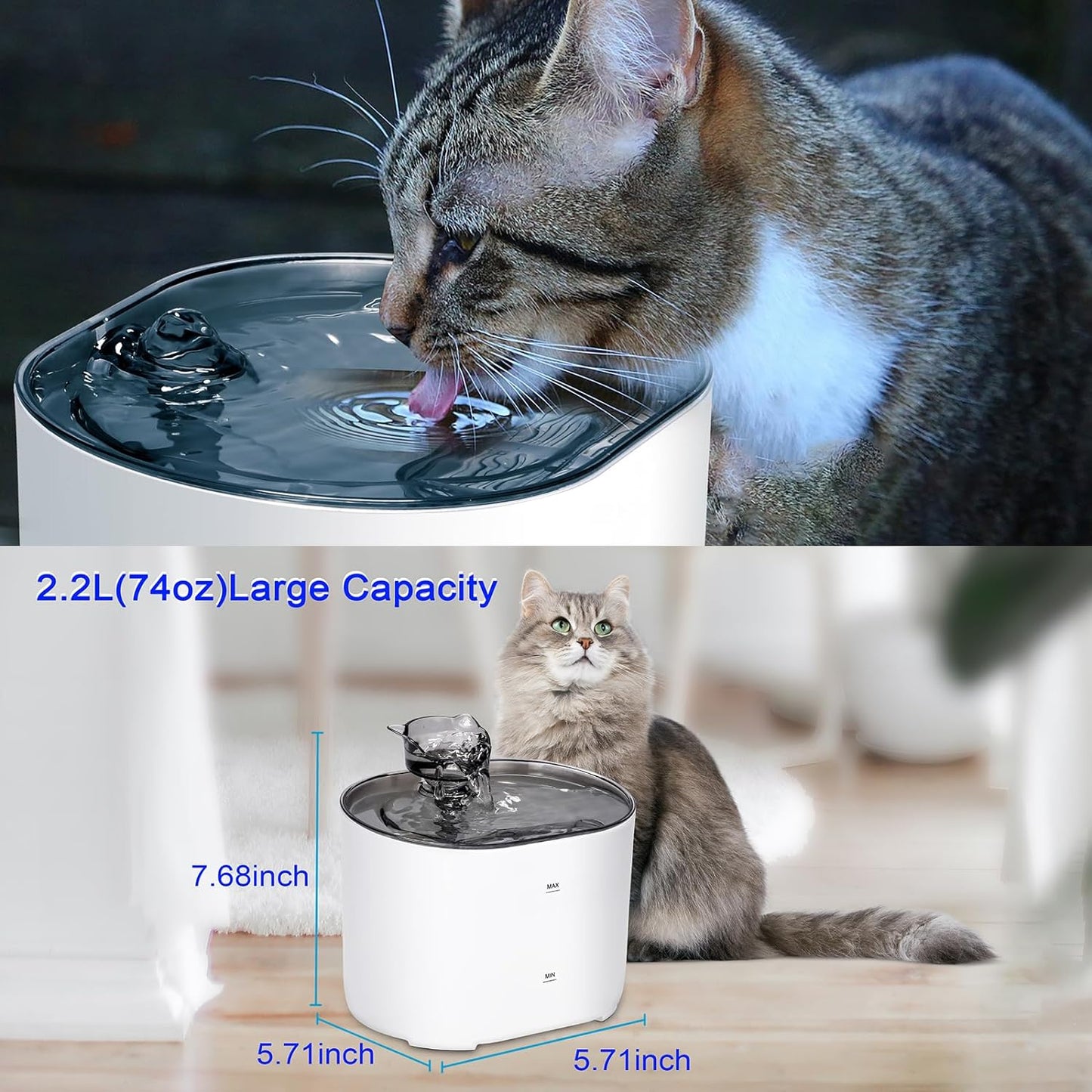 Cat Water Fountain, 74oz/2.2L Ultra Silent Automatic pet Water Fountain