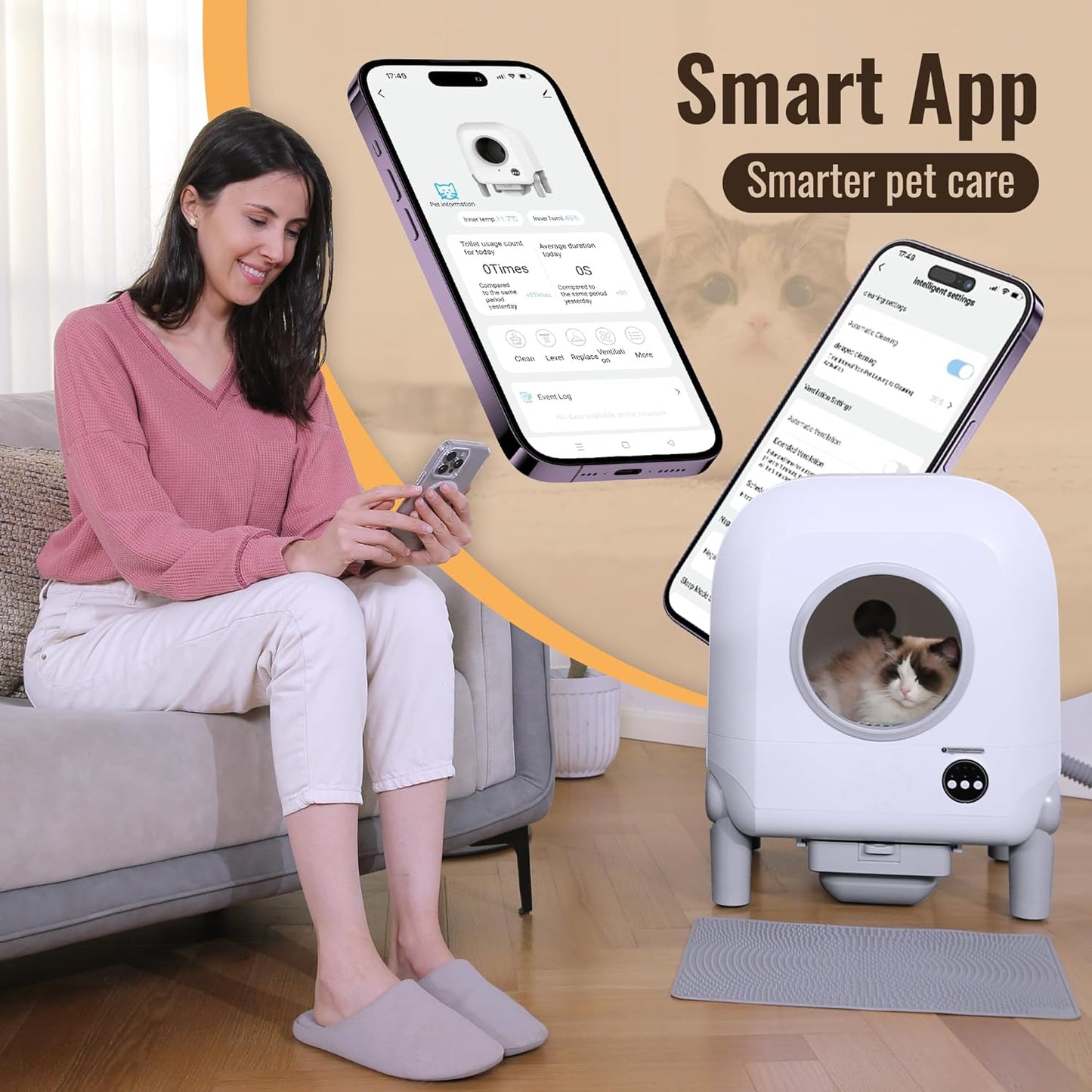 Automatic Self Cleaning Cat Litter Box, App Control Smart Litter Box with 100L X-Large Space